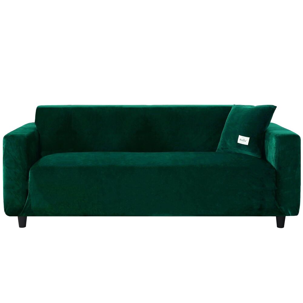 Velvet Deep Green Modern Sofa with Accent Pillow